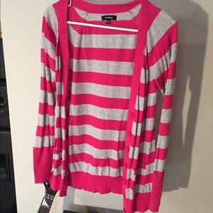 Pink and grey striped sweater